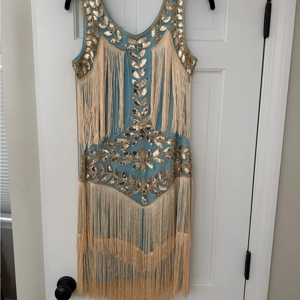 Flapper Fringe Embellished Dress with Gold Accents - Picture 6 of 8
